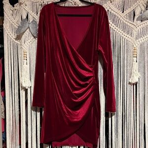 Trendy Boutique Deep Red Velvet Long Sleeve Dress NWOT